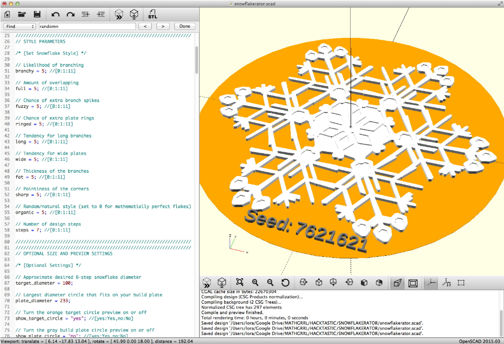 3D Printed Small Snowflake Ornaments - from the Snowflake Machine by  mathgrrl